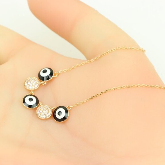 Rose Gold Evil Eye Pendant Necklace with Adjustable Chain, XPNL0321 - Picture 2 of 12